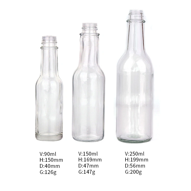 Custom 90ml 150ml 250ml Clear Glass 5oz Bottle Vinegar Cruet Ketchup Sauce Hot Sauce Chili Bottle with Plastic Cap